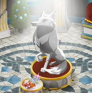 The Arctic Wolf statue in the middle of the Diamond Shop.