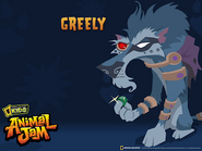 Greely featured on a desktop wallpaper downloadable from the Animal Jam website in 2010