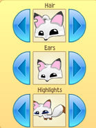 Some of the hair, ear, and highlight options for the Pet Fox