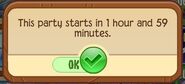 The pop-up that occurs when a player tries to go to an upcoming party