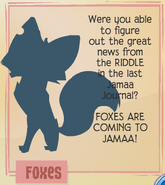 "Foxes are coming to Jamaa!" An advertisement in Jamaa Journal.