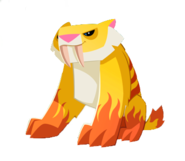 Sabertooth art sitting flames