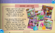 Animal Jam's Jamaa Journal announcement regarding the toys