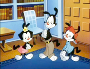 Yakko, Wakko, and Dot, as they appear in the "Very Special Opening" skit