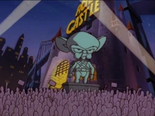 Acme Castle with a statue of Brain.