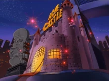 Acme Castle with a statue of Snowball.