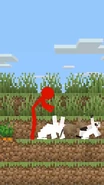 Red gently shooing the bunnies away.