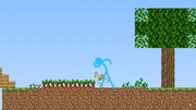 Blue harvesting his crops in the Skyblock