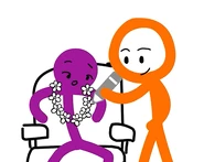 Purple getting a flower necklace drawn for him.