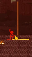 Red about to drag a weary Yellow along with him.