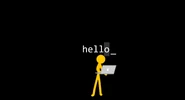 Yellow typing “hello” on the laptop.