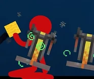 Red distracted by living armor stands.