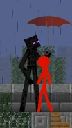 Endie holds the umbrella.