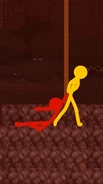 Yellow dragging Red away.