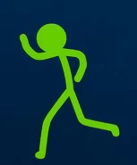 Green waving hello to Red while jogging.