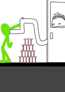 Bob hits Green while he's building a card tower.