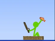 Green catching a fish.