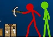 Red picking up the pickaxe.