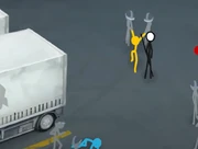 Yellow being kidnapped by a couple of Rocket Corp. workers.