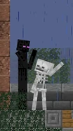 Skellington and Endie waving goodbye to each other.