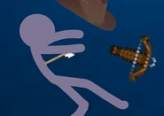 Blue taking an arrow to the chest.