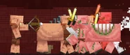 The piglins and zombified piglins get in a fight.