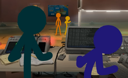 Cerulean and Zaffre working on the simulation.