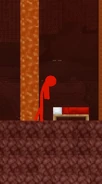 Red stumbling across a bed.