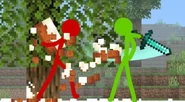 Green destroying several cakes with his sword.