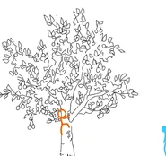 Blue arriving to see The Second Coming drawing a tree.