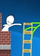 Bob pushes Green off a brick wall.