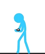 Blue spitting up a seed from the apple he ate.