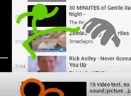 Green kicking YouTube's hand.