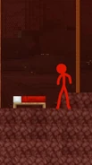 Red realizing he found a bed.