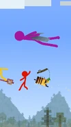Yellow knocking Red off his bee.