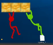 Green and Red climbing on honey blocks.