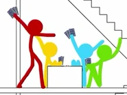 The Fighting Stick Figures waving to The Second Coming after their page was refreshed.