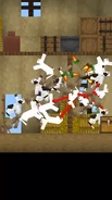 Red getting blasted by the fluffle of rabbits.