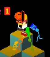 Q*Bert absorbing the stick figures.