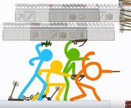 The four stick figures ready to fight Red.