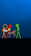 The Second Coming and Red watching Green give his dog armor and a sword.