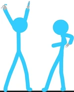 Blue surprised by his friend's new blue hue.