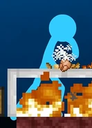 Blue witnessing the chick burn to death.