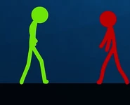 Green flopping around himself.