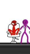 Red's Spider Man face.