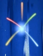 The five sticks flying out.