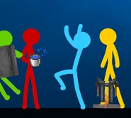 Green getting clocked by Blue's cauldron.