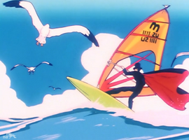 Aber, Tuxedo Mask auf einem Surfbrett?