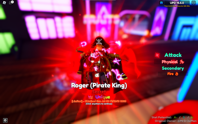 Showcasing NEW Evolved Roger (Pirate King) In Anime Adventures