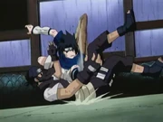 Sasuke delivers the finishing blow of the Lion Combo.